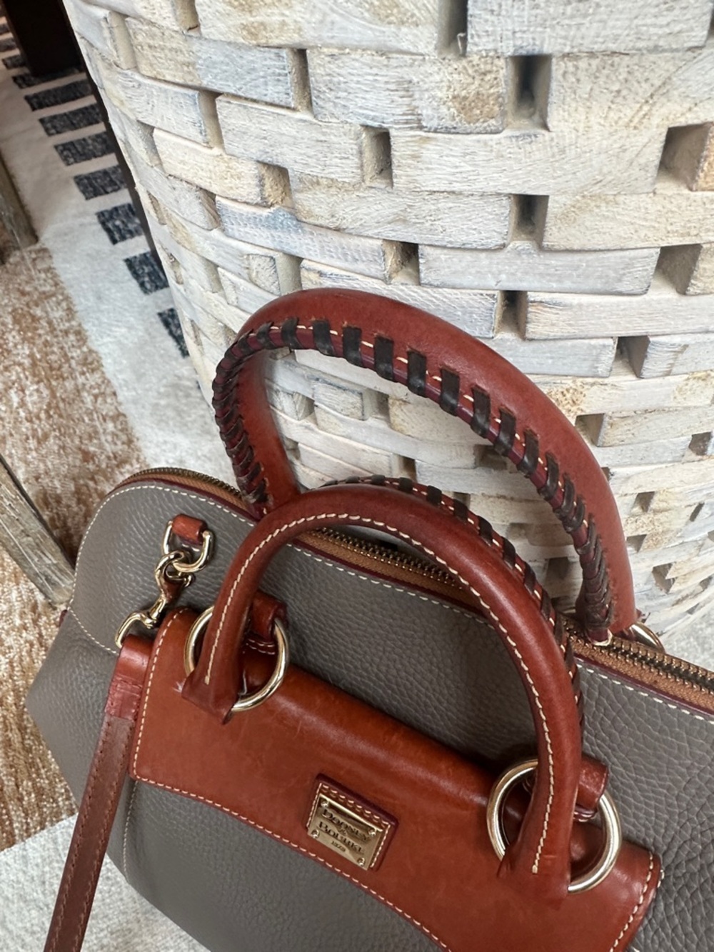 Dooney & Bourke Gray and Brown Pebbled Leather Dome Crossbody - Picture 3 of 8